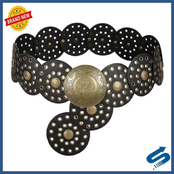 Women\'s Wide Western Disc Leather Belt Adjustable Boho Style main image 4